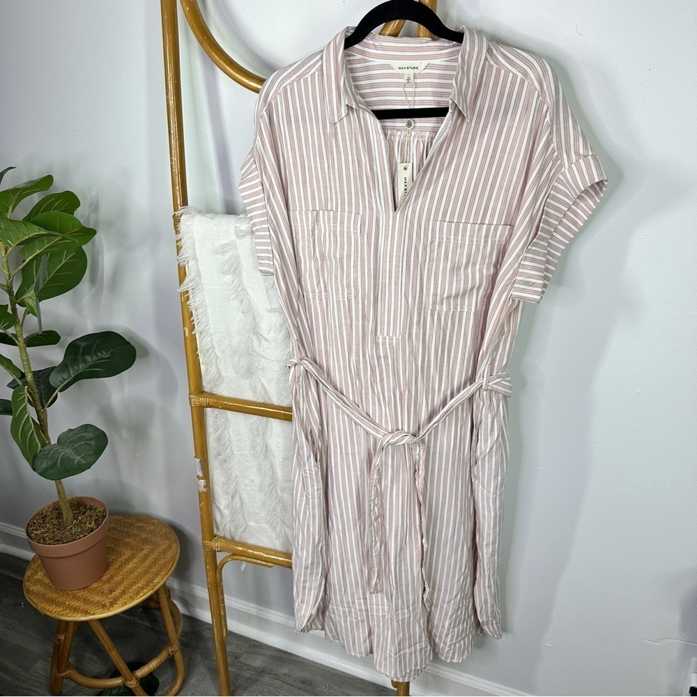NWT Max Studio Striped Midi Short Sleeve Dress sz L